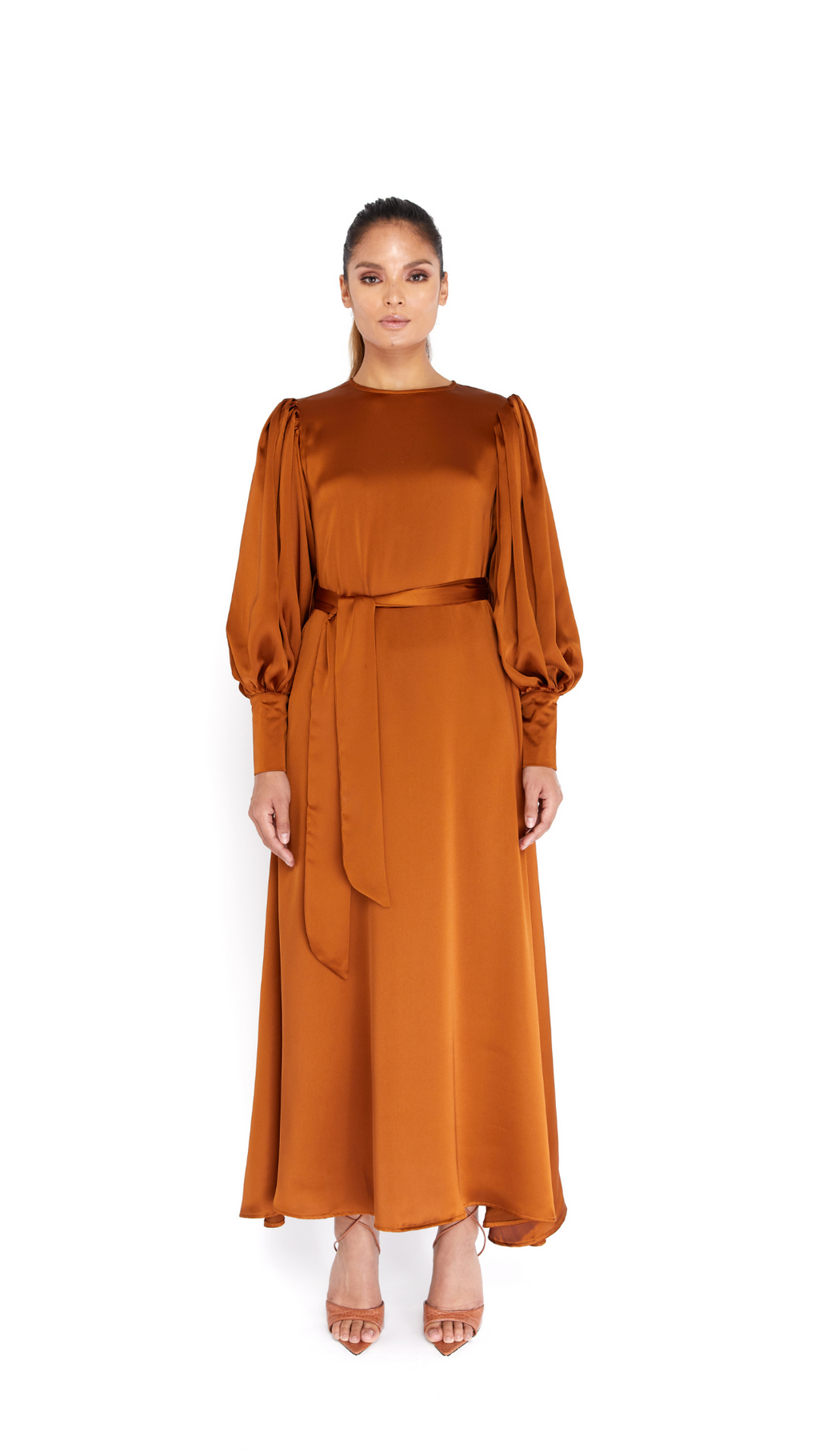 open lace back dress Long Strapless Burnt Orange Satin Dresses main image 0