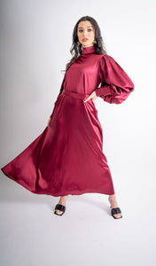 Ruby Red Cuff Sleeve Satin Dress