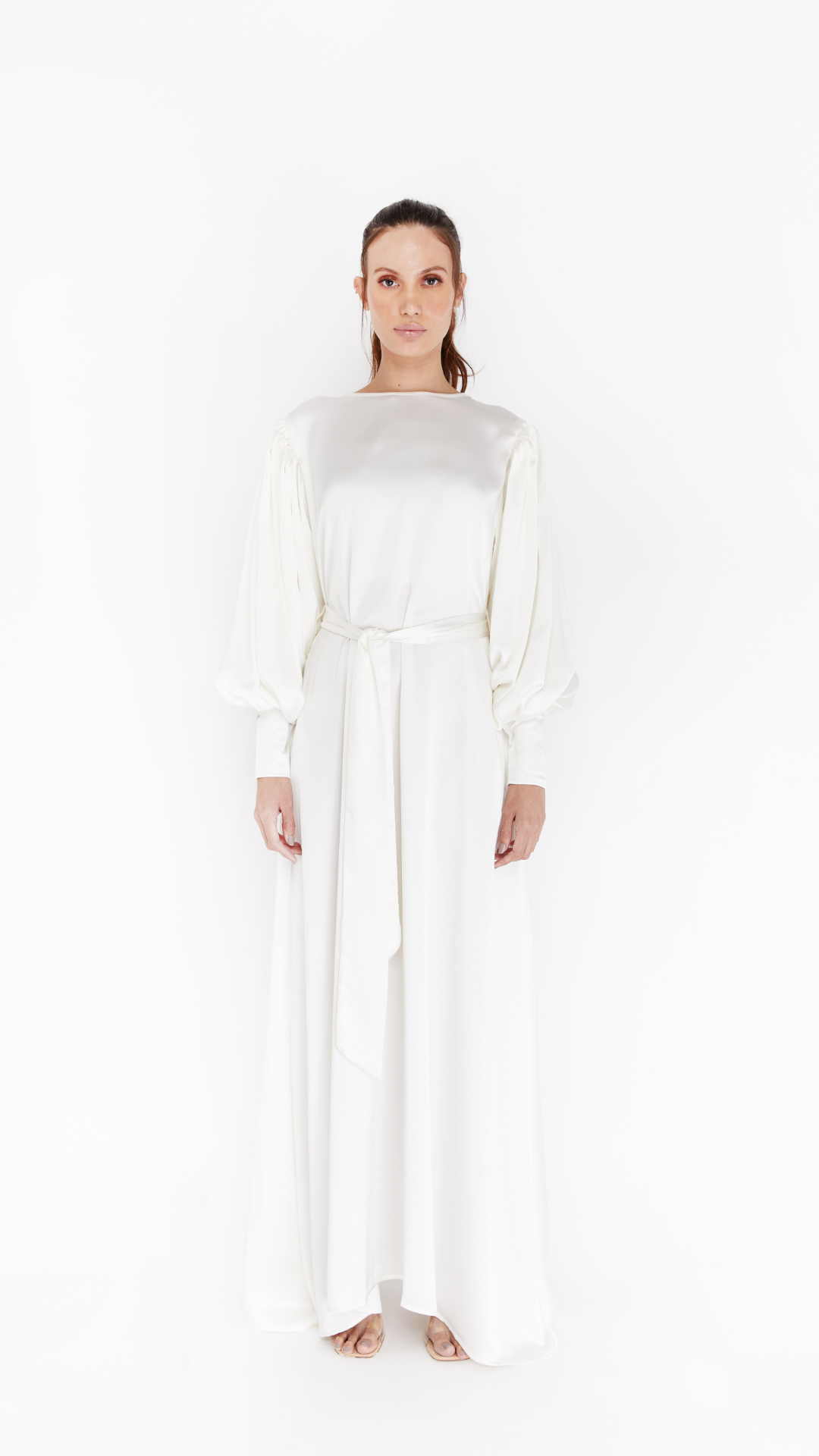 dressed in white satin Luxury Milk White Italian Silk Satin Dress Elegant Maxi Slip Dress