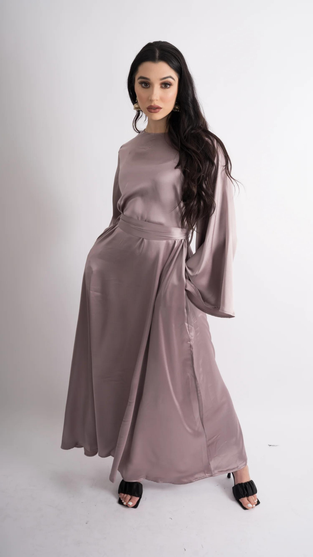 Dusty Mauve Flare Sleeve Satin Dress Dusty Mauve Flare Sleeve Satin Dress