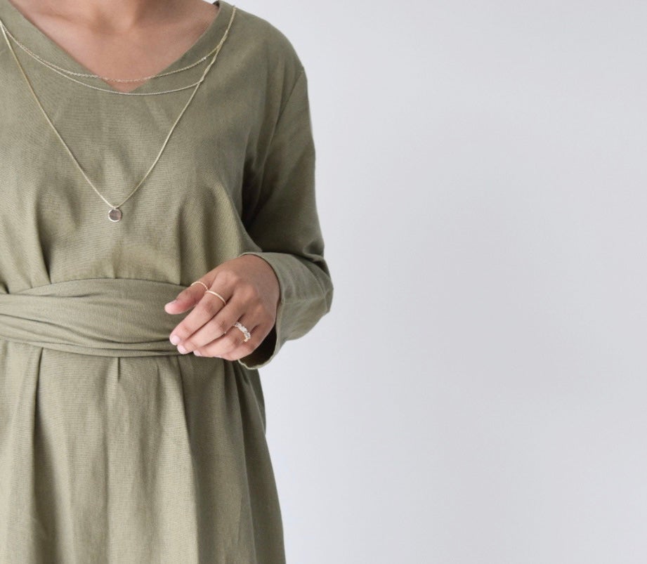 Khaki Linen Blend Dress
