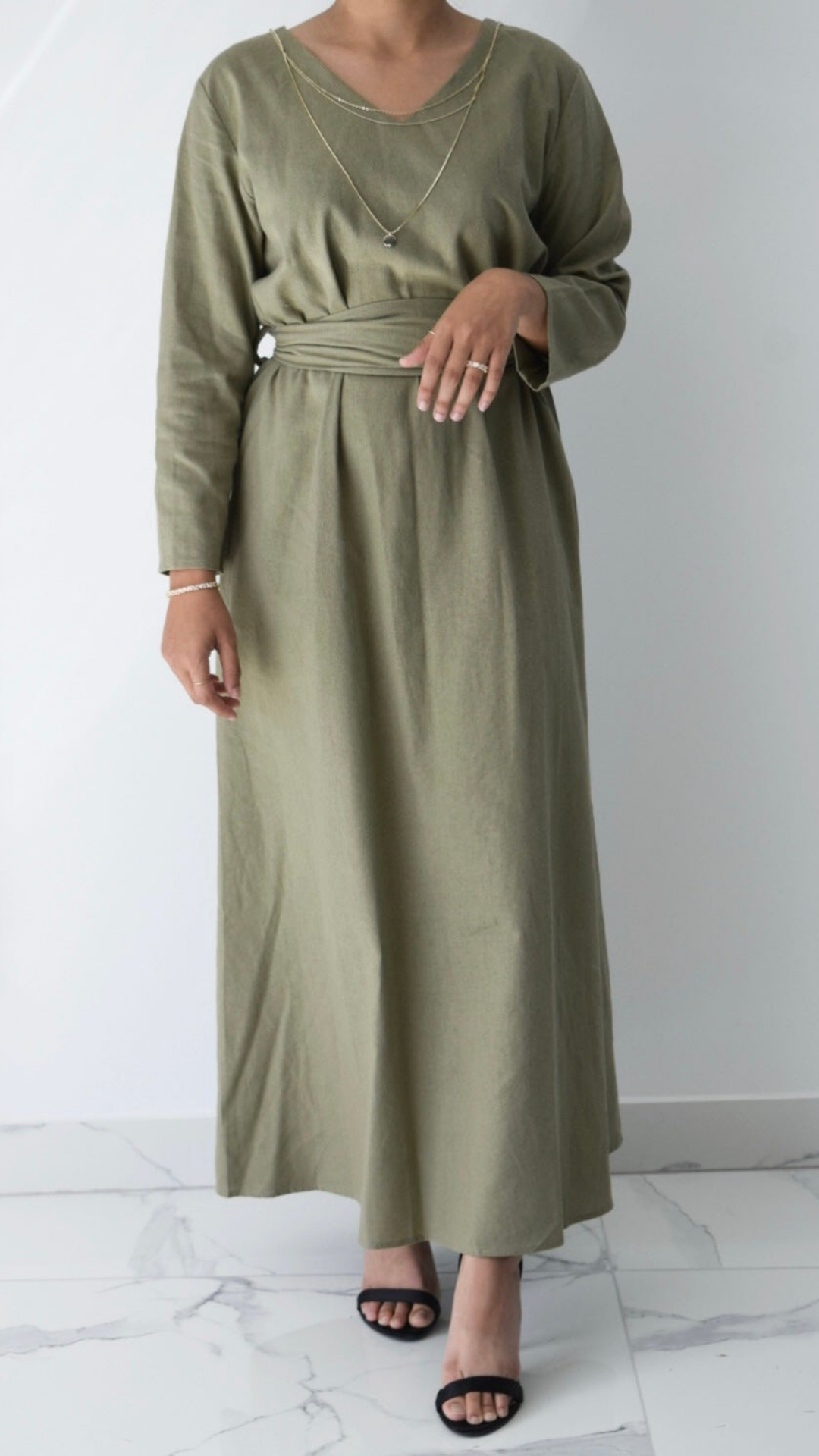 Khaki Linen Blend Dress