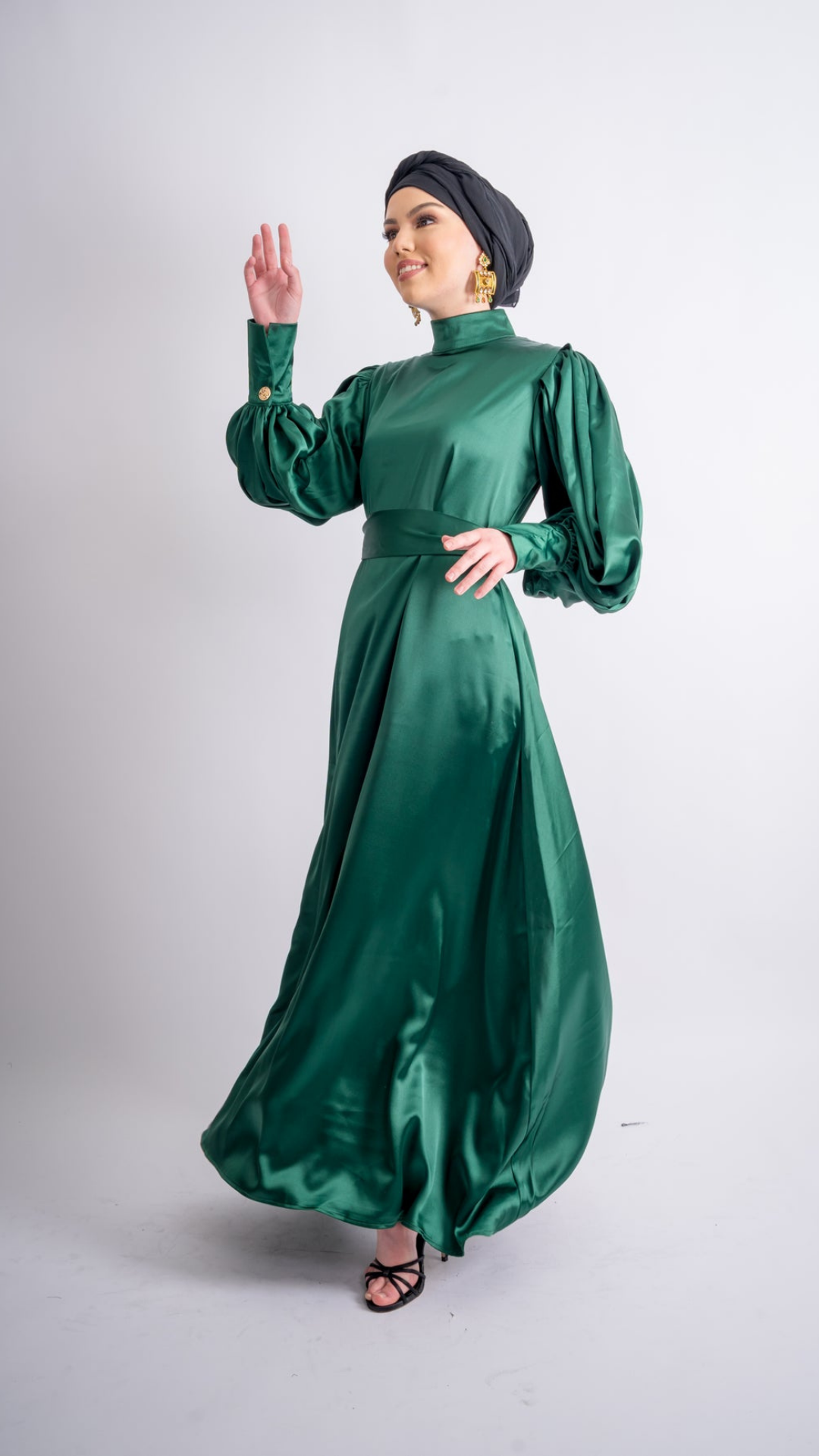 Emerald Cuff Sleeve Satin Dress valoirofficial Emerald Cuff Sleeve Satin Dress valoirofficial
